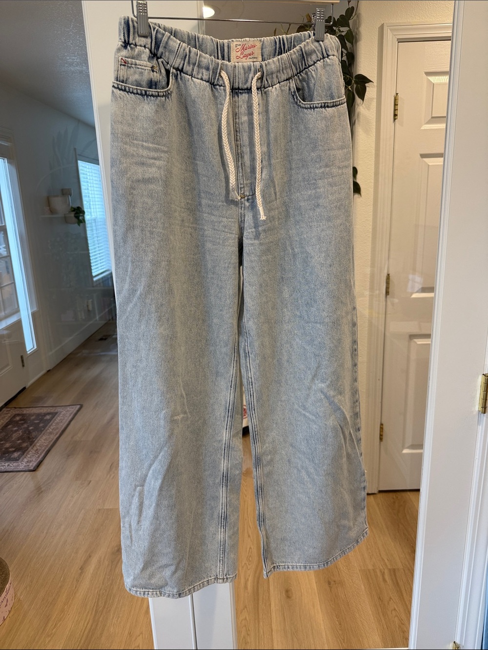 Marine Layer Light Wash Drawstring Wide Leg Jeans